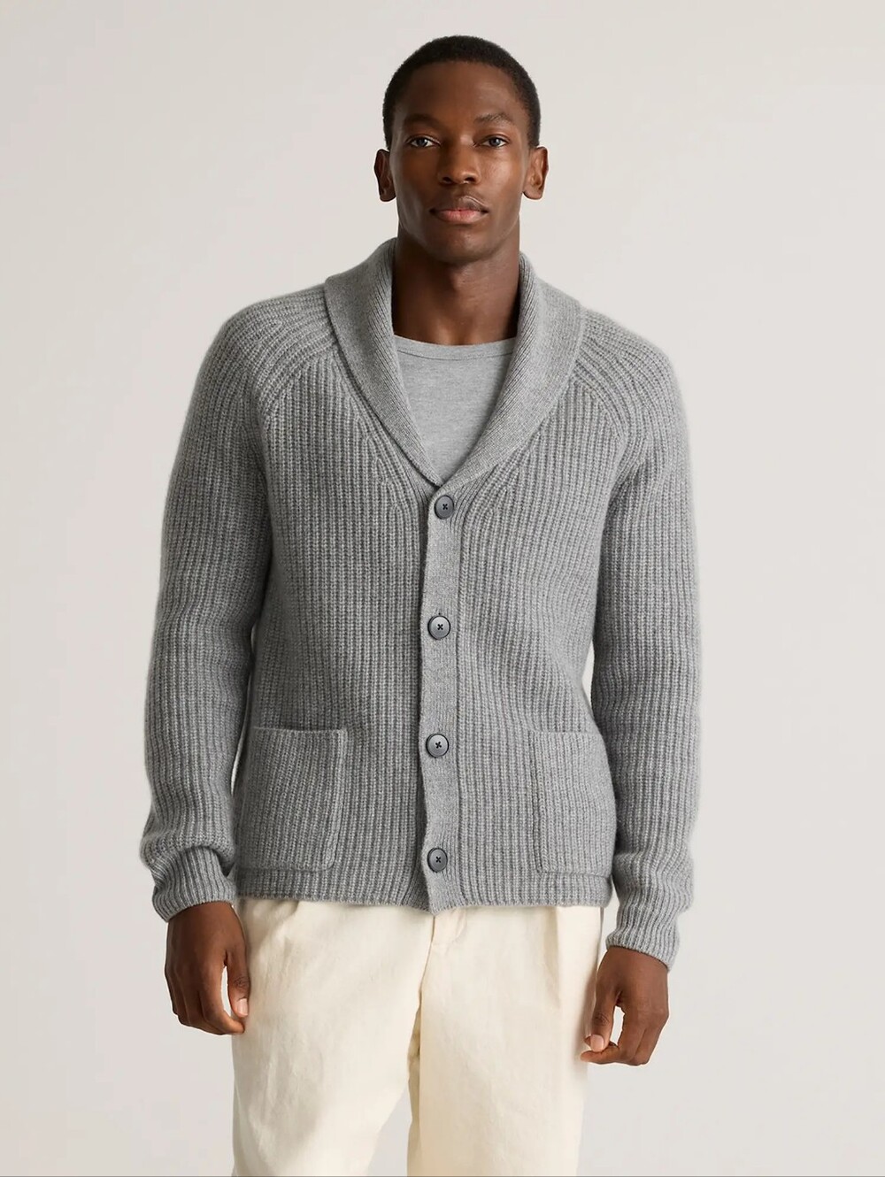 Quince Men's Gray Shawl Collar Button Cardigan Size M